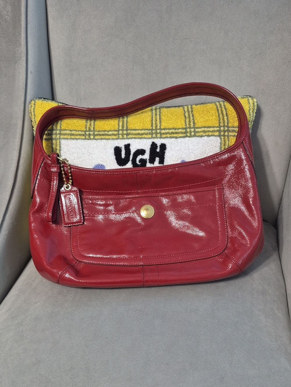 COACH Vintage Red Patent Leather Shoulder Bag - Classic Women's Hobo